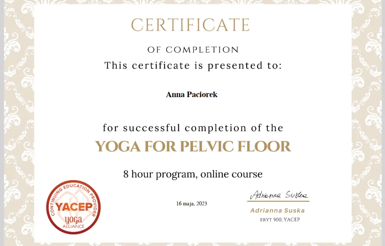 Anna Paciorek nauczycielka jogi trenerka sportowa certyfikaty