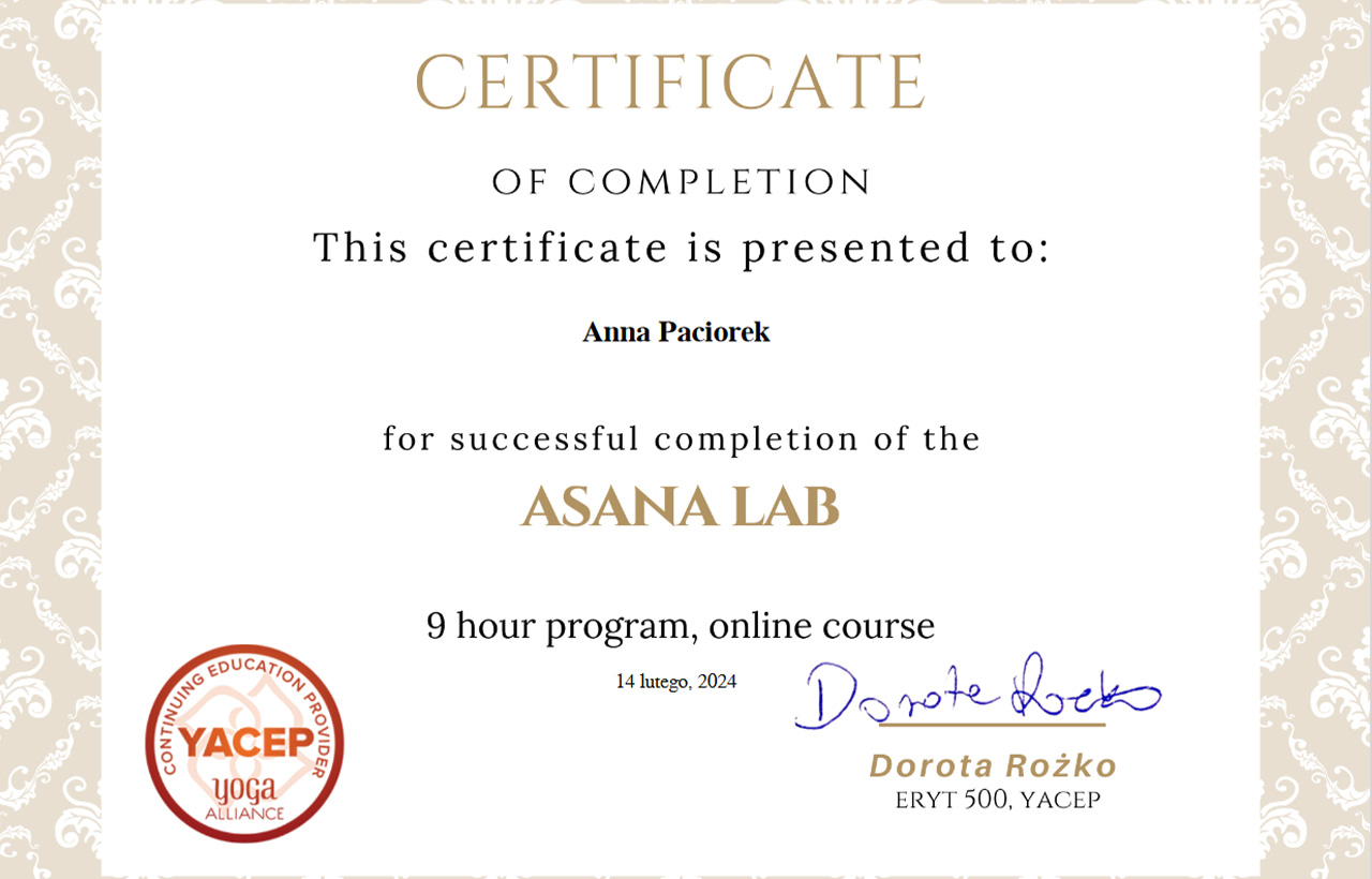 Kurs Asana Lab YACEP Yoga Alliance